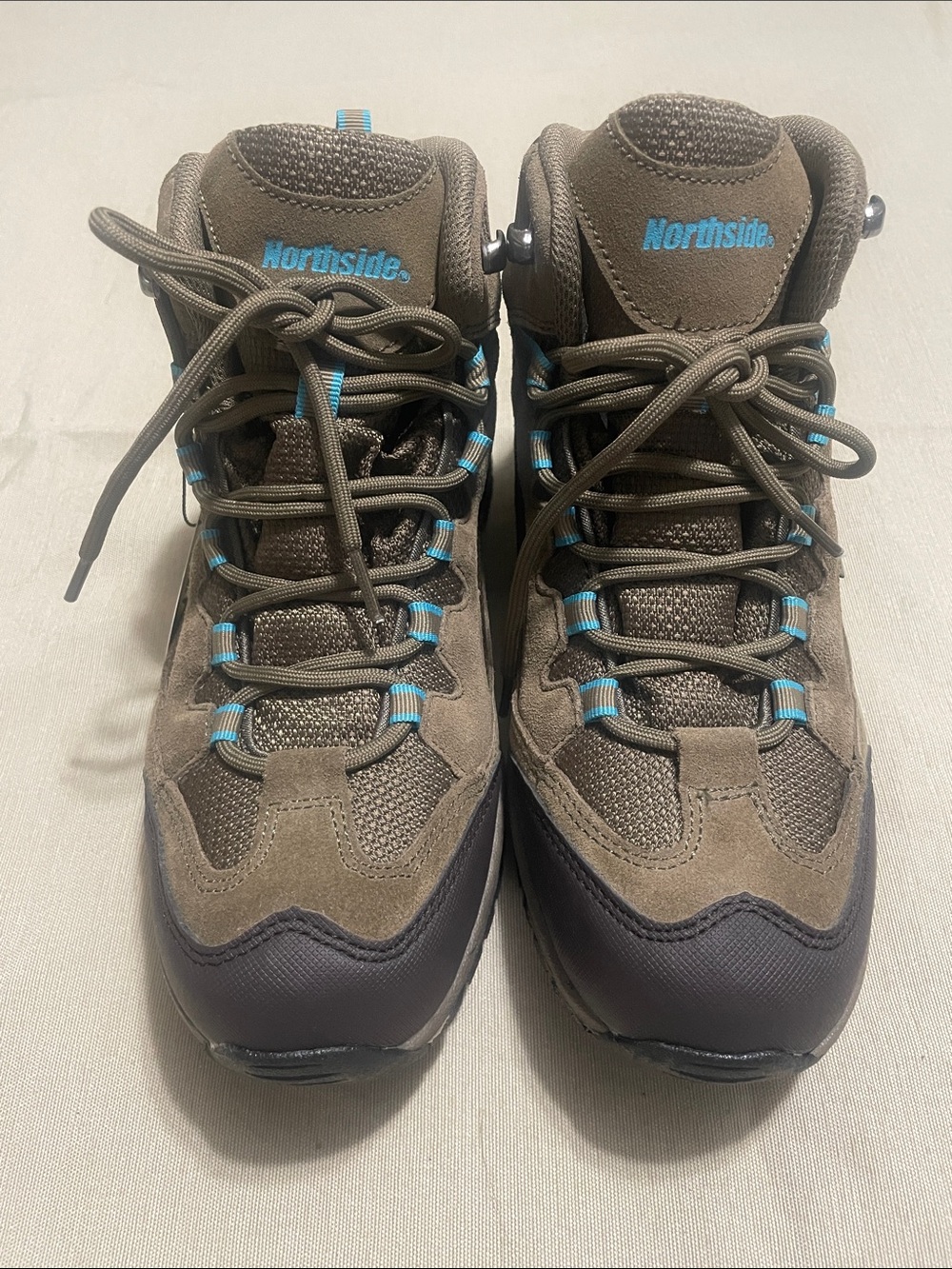 Northside Olive Brown Hiking Boots with Teal Accents size 8